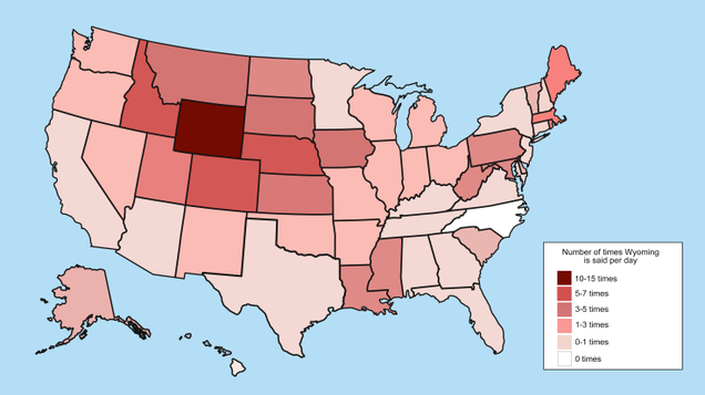 Illustration for article titled Cool! This Map Shows Which States’ Residents Say ‘Wyoming’ The Most